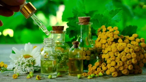 Herbal extract in a small bottle. Selective focus. Stock Footage 169729746