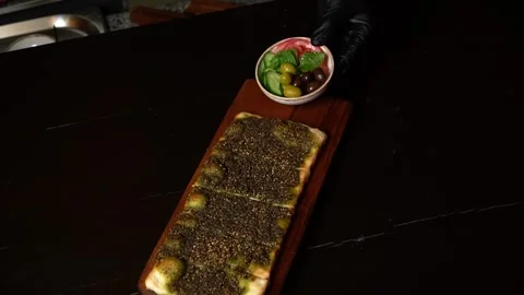 Herbal Flatbread on Serving Board Stock Footage 319950342