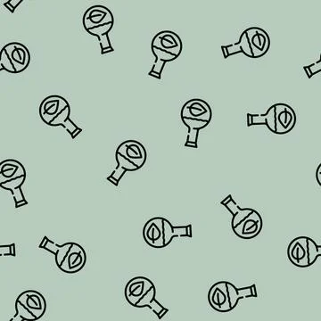 Herbal leaf in laboratory flask line vector seamless pattern Stock Illustration