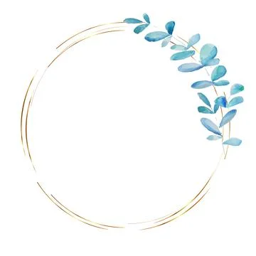 Herbal minimalistic gold vector frame. Watercolor Hand painted branches on .. Stock Illustration