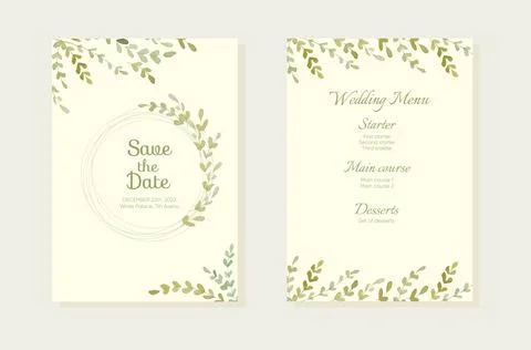 Herbal minimalistic vector frame. Hand painted branches on white background.. Stock Illustration