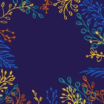 Herbal mix square vector frame. Hand painted plants, branches, leaves イラスト素材