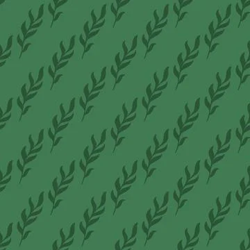 Herbal nature seamless pattern with doodle leaves branches elements. Green bo Stock Illustration