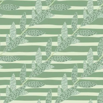 Herbal pattern with dashed branches and lined background in light green color Stock Illustration