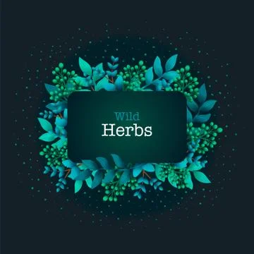 Herbal pre-made composition. Horizontal frame with leaves and branches. Stock Illustration