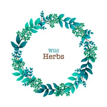 Herbal pre-made composition. Round wreath with leaves and branches Stock Illustration