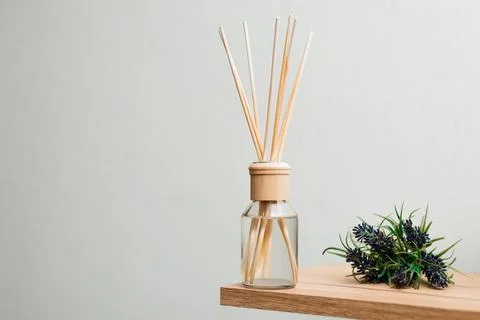 Herbal reed diffuser home on white background Stock Photos