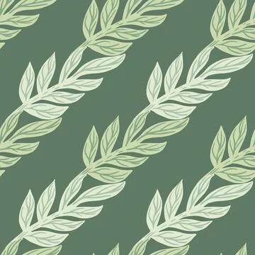 Herbal seamless doodle pattern in pastel tones with hand drawn leaf branches  Illustrazione stock