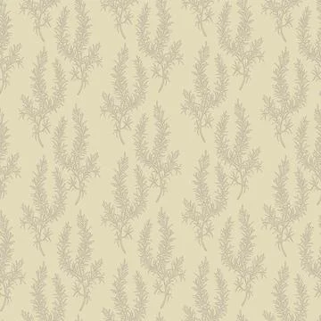 Herbal seamless ink pattern with rosemary on beige background. Stock Illustration