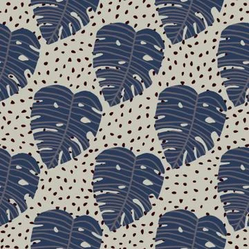 Herbal seamless pattern with blue monstera leaves. Pastel light background wi イラスト素材