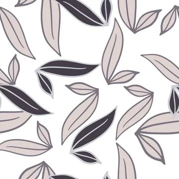 Herbal seamless pattern with contoured outline foliage elements print. Isolat Illustrazione stock