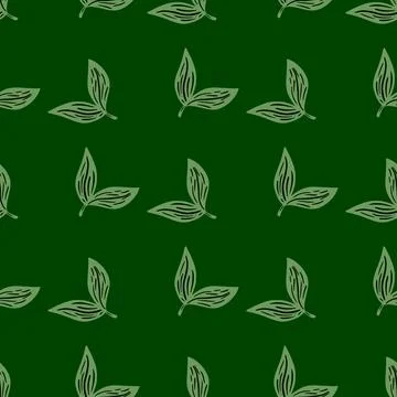 Herbal seamless pattern with contoured simple leaf silhouettes. Foliage backd Illustrazione stock