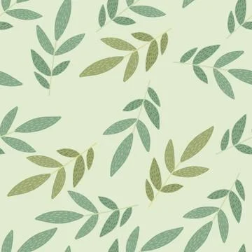 Herbal seamless pattern with dashes branches on green background. Stock Illustration