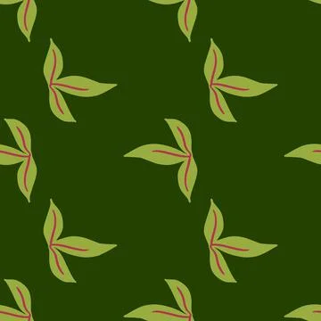 Herbal seamless pattern with hand drawn simple leaf ornament. Dark green back イラスト素材