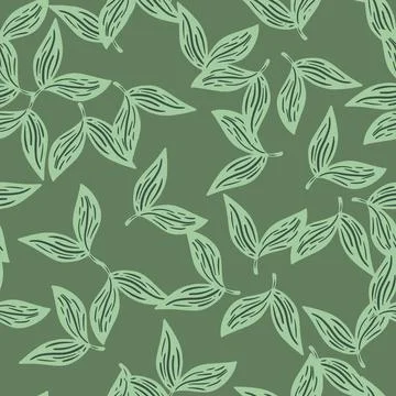 Herbal seamless pattern with random abstract leaf ornament. Pastel pale green Stock Illustration