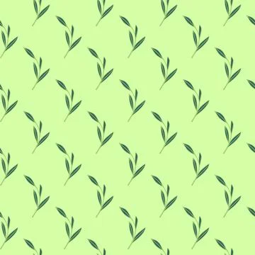Herbal seamless pattern with simple contour foliage leaves shapes. Light gree 스톡 일러스트