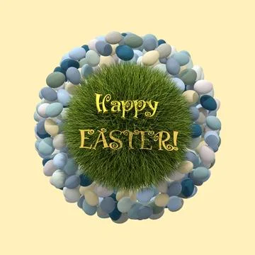 Herbal sphere with Easter greeting surrounded by Easter eggs. Stock Illustration