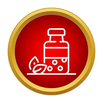 Herbal supplement bottle with leaves in capsule icon Stock Illustration