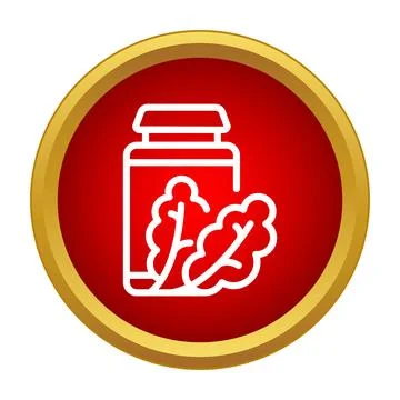 Herbal supplement bottle with natural leaf ingredients icon Stock Illustration