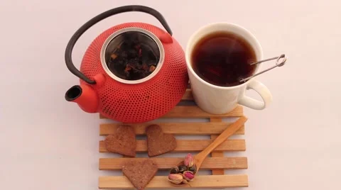Herbal tea and teapot Stock Footage 55839304