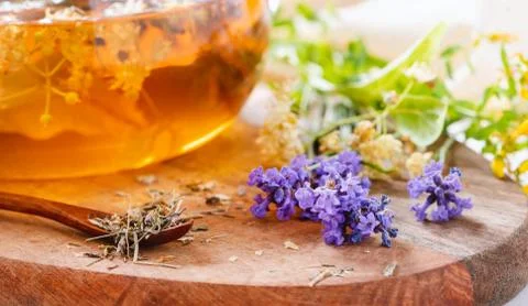 Herbal tea close-up Stock Photos