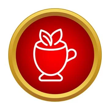 Herbal tea cup beverage red circle gold frame Stock Illustration