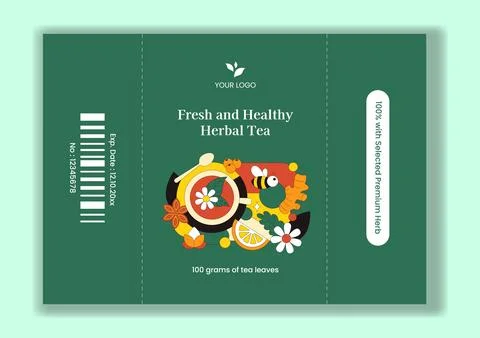 Herbal Tea Flat Cartoon Hand Drawn Background Illustration For Creative Desig Illustrazione stock