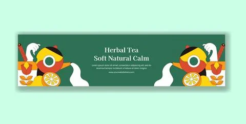 Herbal Tea Flat Cartoon Hand Drawn Billboard Template With Eye Catching Bac.. Stock Illustration