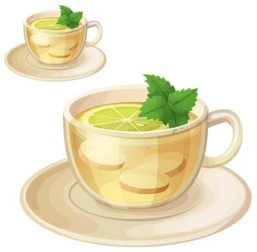 Herbal tea with ginger root and mint illustration. Cartoon vector icon isolated Stock Illustration