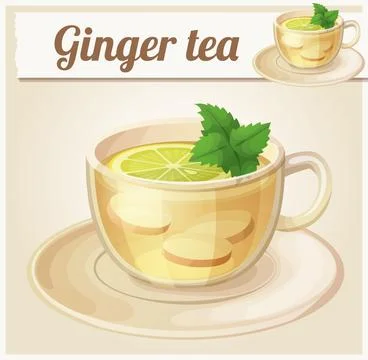 Herbal tea with ginger root and mint illustration. Cartoon vector icon. Series Stock Illustration