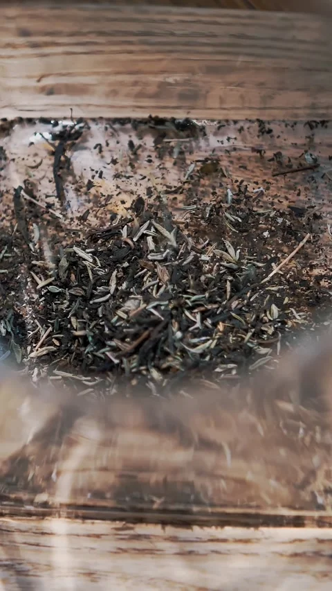 Herbal tea. green tea drink. brewing herbal tea. close-up. crushed dry tea Stock Footage 323437049