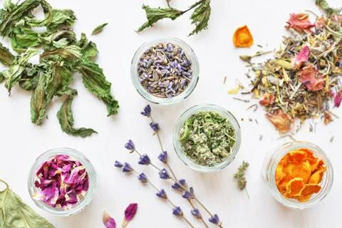 Herbal tea ingredients Stock Photos
