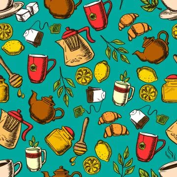 Herbal tea seamless pattern background Stock Illustration
