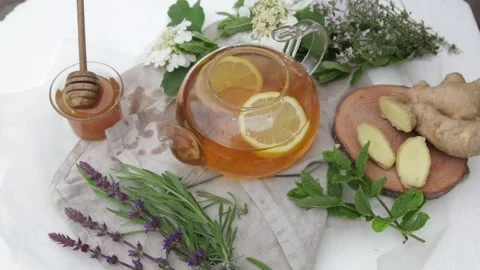 Herbal tea, top view Stock Footage 315560328