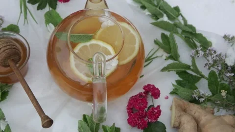 Herbal tea, top view Stock Footage 315560393