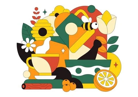 Herbal Tea Vector Illustration Featuring Chamomile Leaves as a Healthy Gree.. Stock Illustration