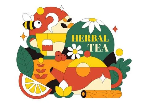 Herbal Tea Vector Illustration Featuring Chamomile Leaves as a Healthy Gree.. Stock Illustration