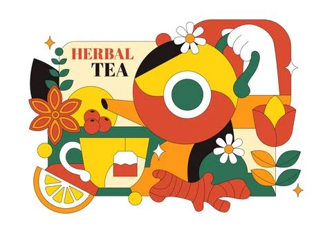 Herbal Tea Vector Illustration Featuring Chamomile Leaves as a Healthy Gree.. Stock Illustration