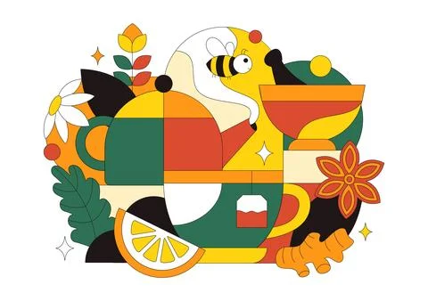 Herbal Tea Vector Illustration Featuring Chamomile Leaves as a Healthy Gree.. Stock Illustration