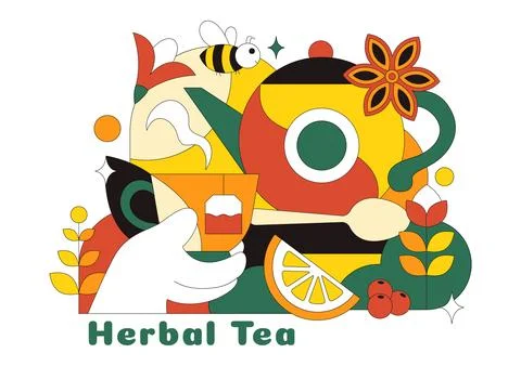 Herbal Tea Vector Illustration Featuring Chamomile Leaves as a Healthy Gree.. Stock Illustration