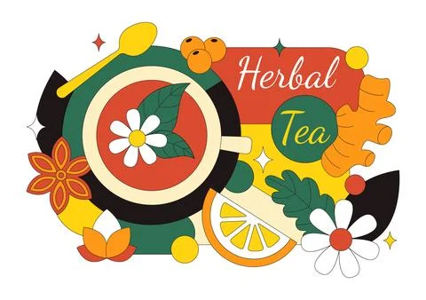 Herbal Tea Vector Illustration Featuring Chamomile Leaves as a Healthy Gree.. Stock Illustration