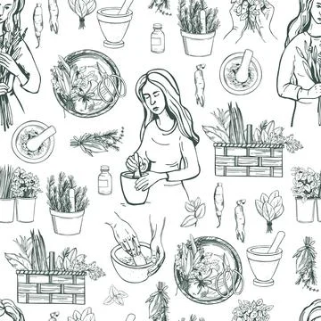 Herbalist set. Vector pattern. 스톡 일러스트