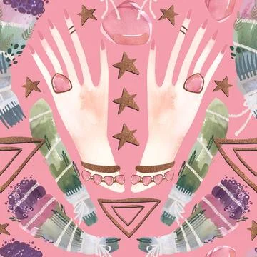 Herbalist's hands create harmony in the house. A magical ritual of cleansing Stock Illustration