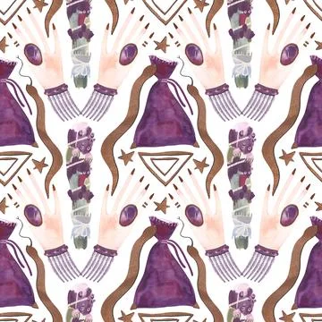 Herbalist's hands create harmony. A magical ritual of cleansing with herbs Stock Illustration