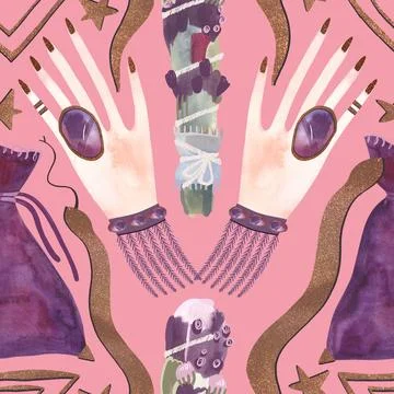 Herbalist's hands create harmony. A magical ritual of cleansing with herbs Stock Illustration