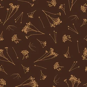 Herbarium. Vector seamless pattern with silhouettes of wild flowers. Illustrazione stock