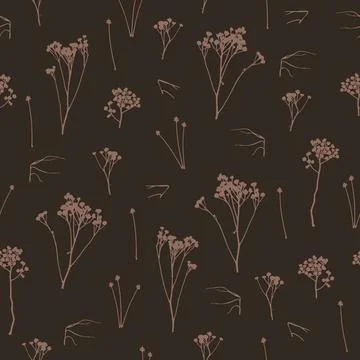Herbarium. Vector seamless pattern with silhouettes of wild flowers. Stockillustratie