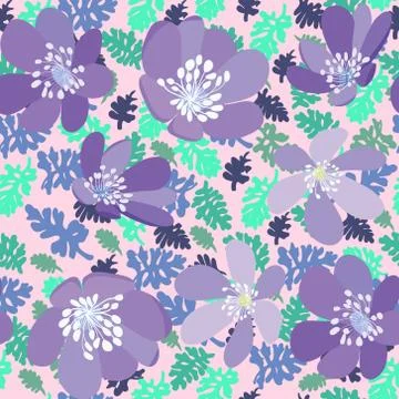 Herbs and flowers pattern texture on pink background. Stock Illustration
