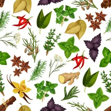 Herbs and spices seamless pattern Stock Illustration