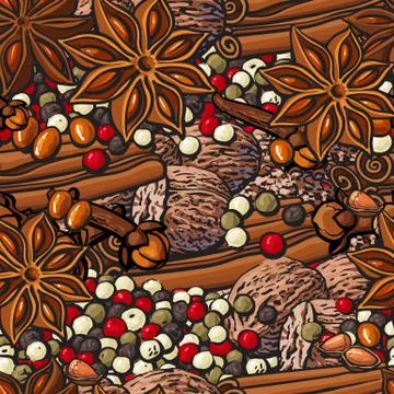 Herbs and spices seamless pattern or food background the vector illustration. Stockillustratie